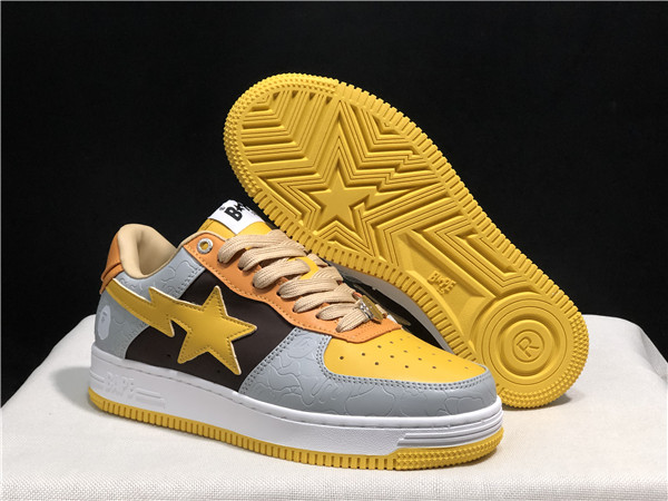 Men's Bape Sta Yellow/Grey/Black Low Top Leather Shoes 001 Men's Bape Sta Yellow/Grey/Black Low Top Leather Shoes 001